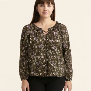 🎉Cato's Green Sheer Floral Flowy Womens Blouse Sz XL